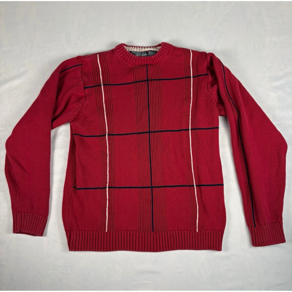 Vintage Oscar de la Renta Men's Red Plaid Knit Crew Neck Pullover Sweater M